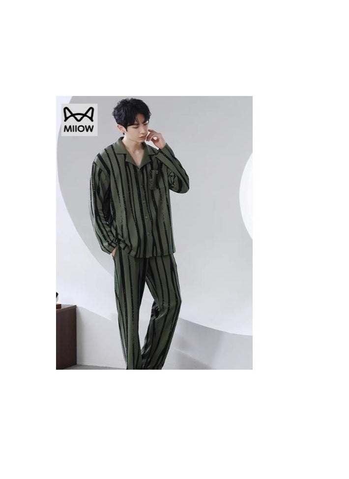 Cotton Pajamas Men's Oversized Loose Long Sleeved High-End Home Suit Set