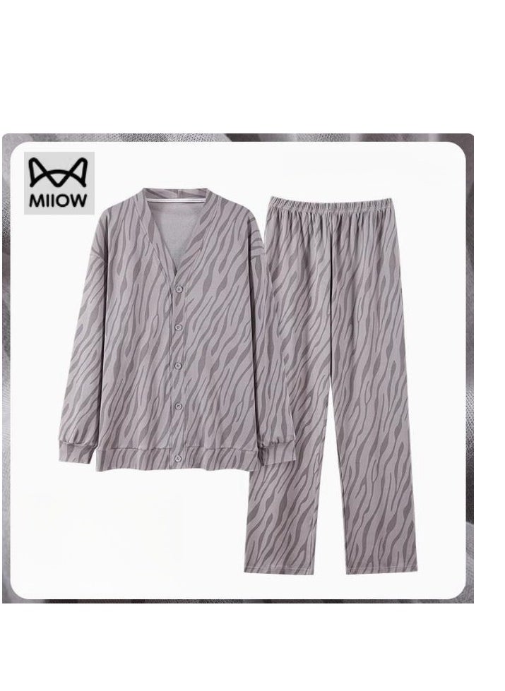 Men's Pure Cotton Casual Long Sleeved Long Pants High-End Home Clothing Can Be Worn As An Outerwear Set