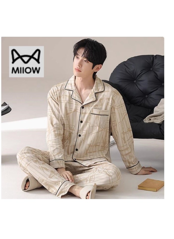 Cotton Pajamas Men's Oversized Loose Long Sleeved High-End Home Suit Set