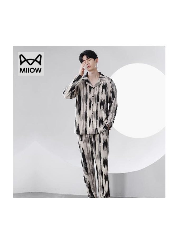 Cotton Pajamas Men's Oversized Loose Long Sleeved High-End Home Suit Set