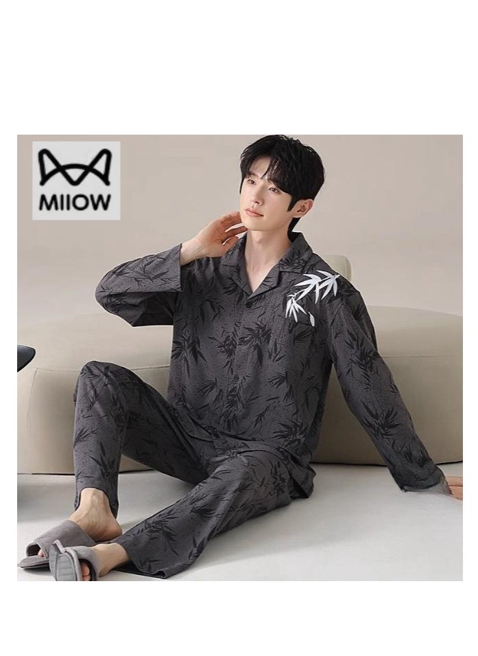 Cotton Pajamas Men's Oversized Loose Long Sleeved High-End Home Suit Set