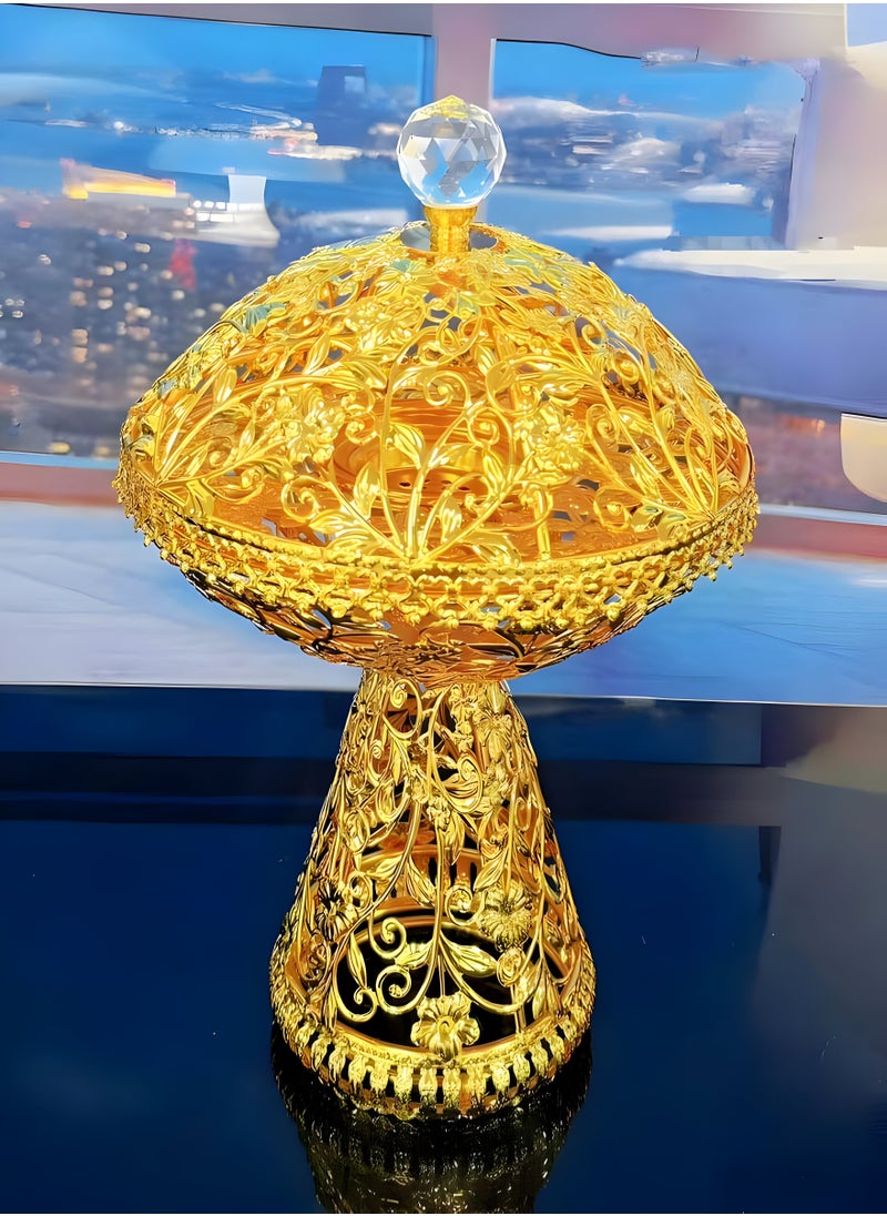 Gold Metal Oud Burner Arabic Style Incense Holder 30 cm Tall for Home Decore and Office