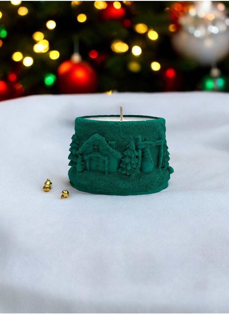 Christmas Village Ceramic Candle - Green