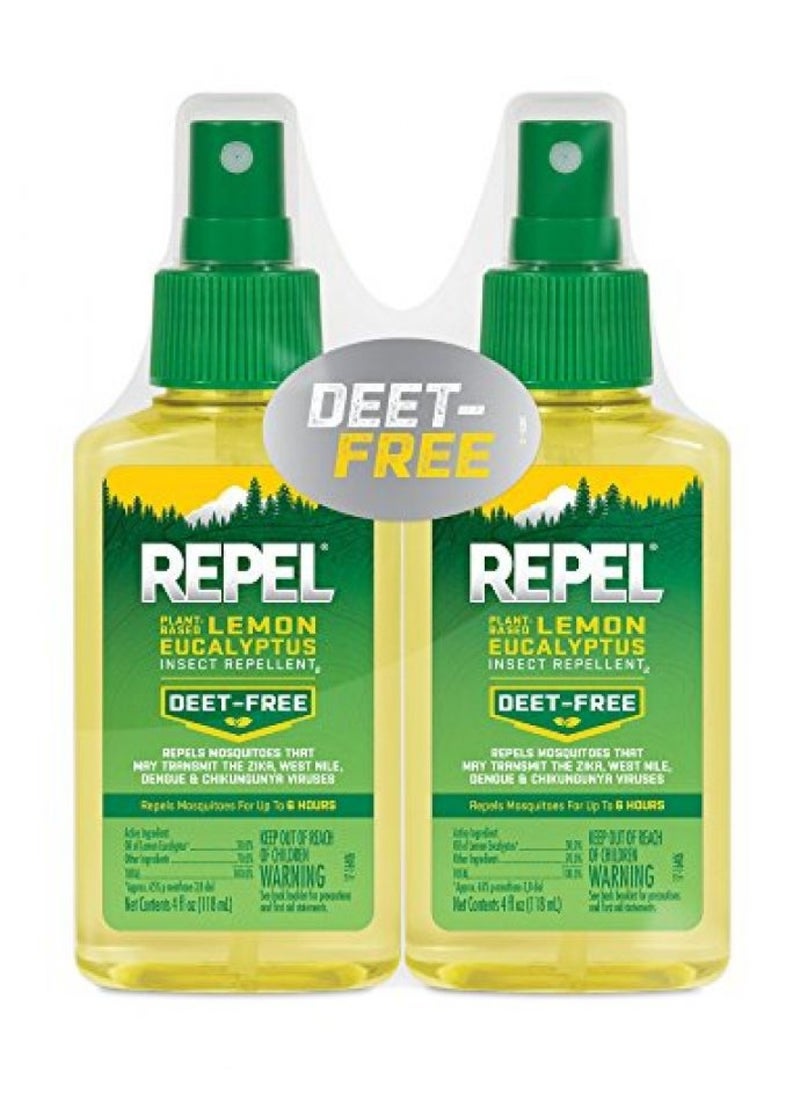 Repel Plant-Based Lemon Eucalyptus Insect Repellent, Mosquito Repellent, Pump Spray, 4 Ounce, (Pack of 2)