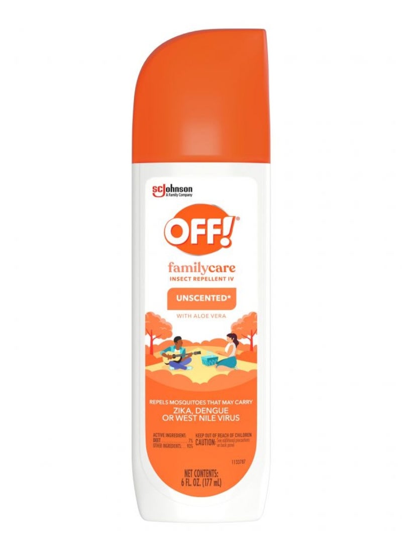 OFF! FamilyCare Insect & Mosquito Repellent Spritz, Unscented Bug spray with Aloe-Vera, 7% Deet, 6 oz