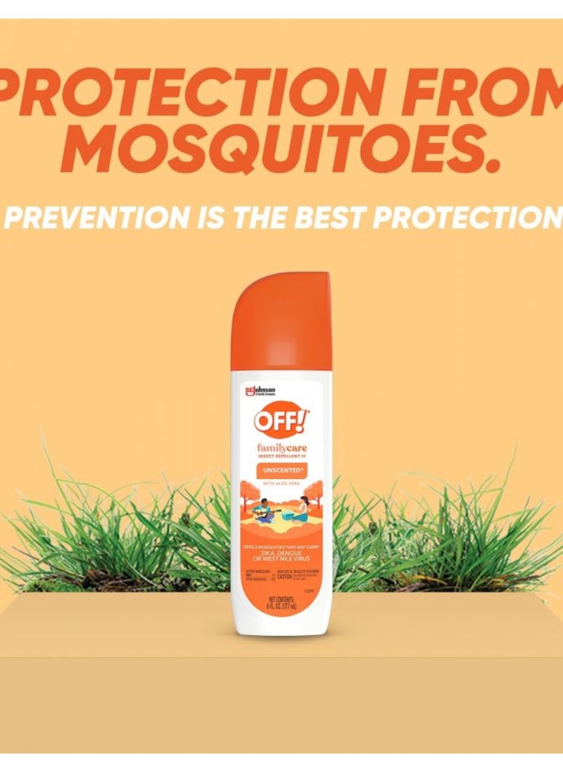 OFF! FamilyCare Insect & Mosquito Repellent Spritz, Unscented Bug spray with Aloe-Vera, 7% Deet, 6 oz