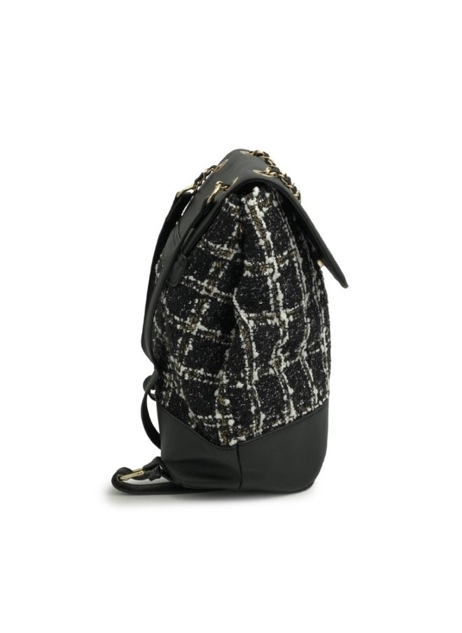 Tweed and Leather Backpack with Chain Strap