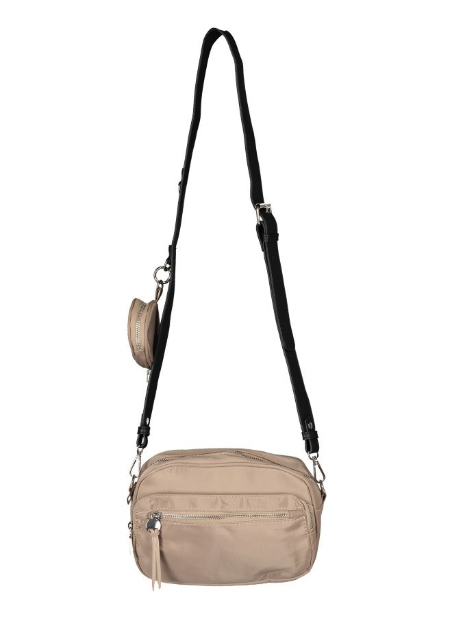 Beige Nylon Crossbody Bag with Coin Pouch