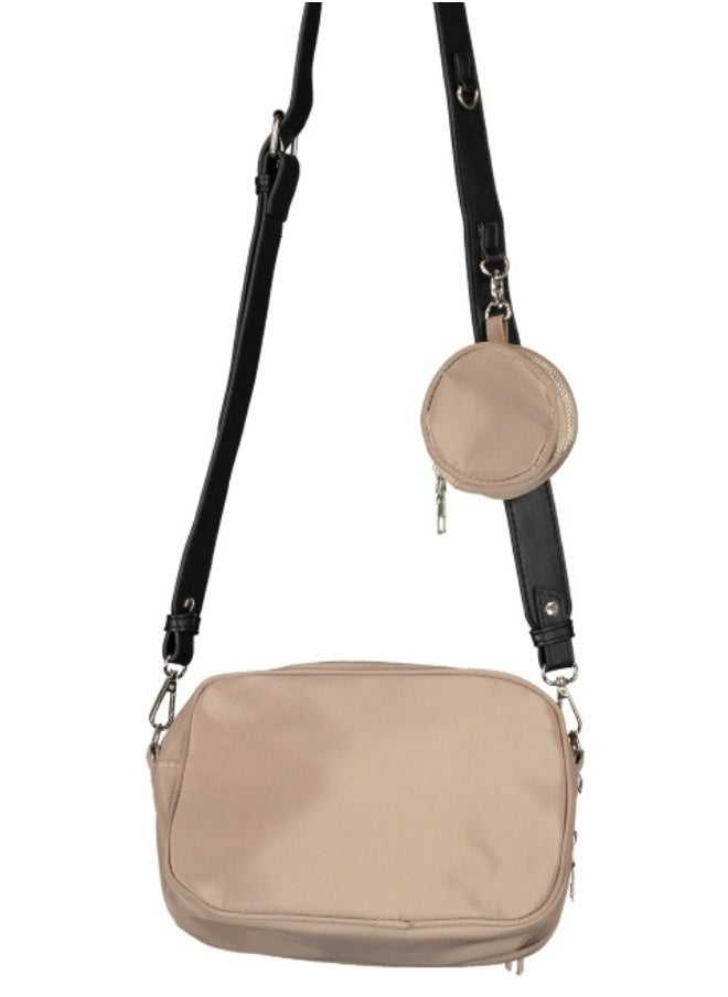 Beige Nylon Crossbody Bag with Coin Pouch