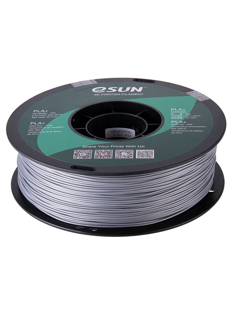 Esun 3D Printer Filament PLA+ 1.75 mm Dimensional Accuracy +/- 0.05 mm 1 Kg (2.2 lbs) Spool 3D Printing Material for 3D Printers – Silver