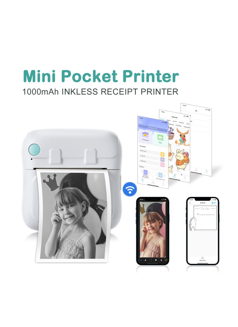 Wireless Mini Pocket Printer Bluetooth Thermal Printer for iPhone and Android Portable Inkless Label Maker for Photos and Notes