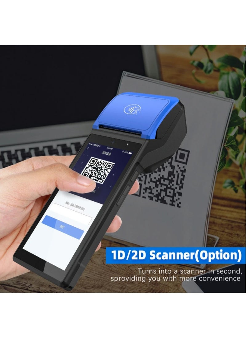 Handheld POS PDA Receipt Printer 58mm High Speed Thermal Paper Printer Smart POS Terminal, POS Machine Scan 1D/2D/QR Barcodes, POS System with NFC/2G/3G/4G/WiFi/BT (Included 3 Rolls Thermal Paper)