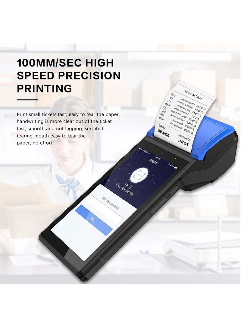 Handheld POS PDA Receipt Printer 58mm High Speed Thermal Paper Printer Smart POS Terminal, POS Machine Scan 1D/2D/QR Barcodes, POS System with NFC/2G/3G/4G/WiFi/BT (Included 3 Rolls Thermal Paper)