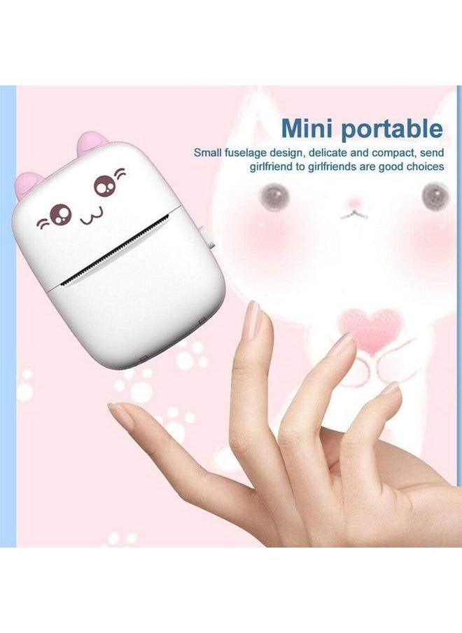 Mini Portable Thermal Printer with 1 Roll Paper Pink/White-Portable Printer for iOS Android Smartphone, Label Receipt Sticker Photo List Notes Inkless Printing Gift