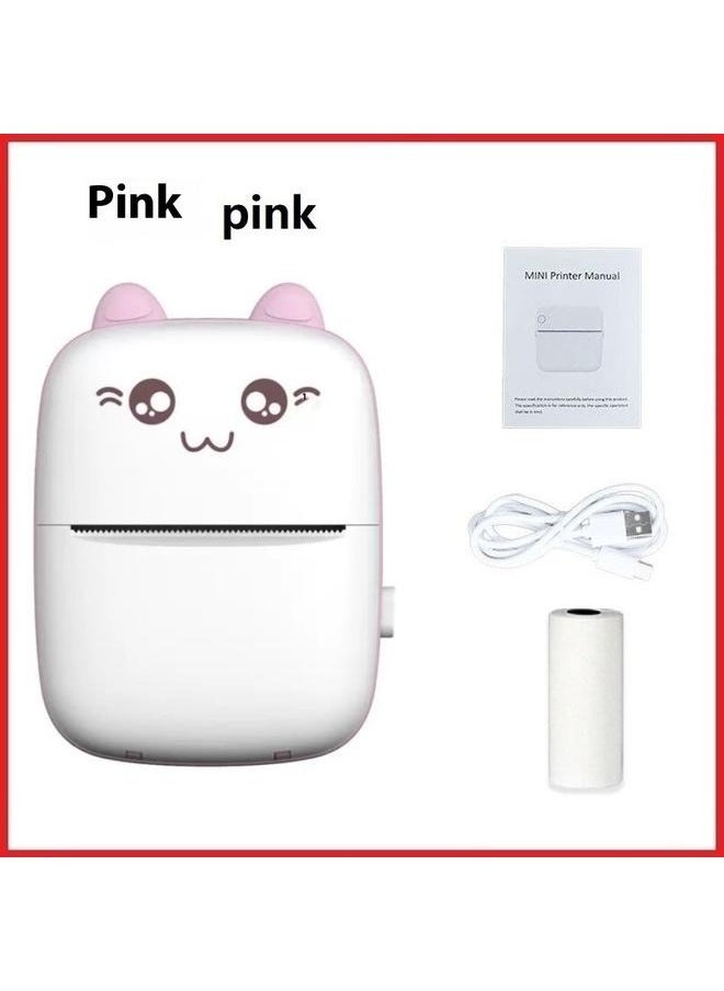 Mini Portable Thermal Printer with 1 Roll Paper Pink/White-Portable Printer for iOS Android Smartphone, Label Receipt Sticker Photo List Notes Inkless Printing Gift