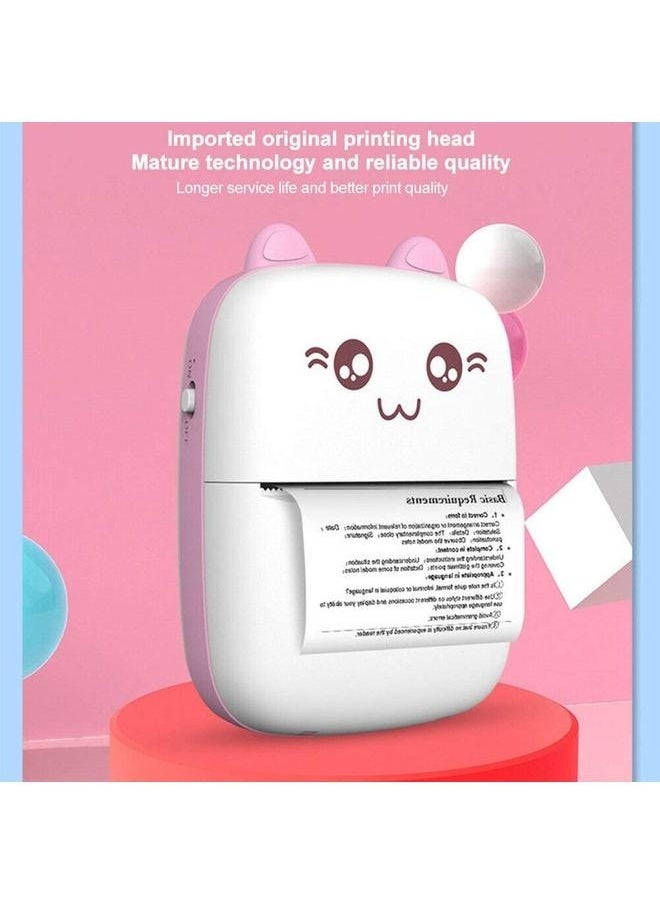 Mini Portable Thermal Printer with 1 Roll Paper Pink/White-Portable Printer for iOS Android Smartphone, Label Receipt Sticker Photo List Notes Inkless Printing Gift