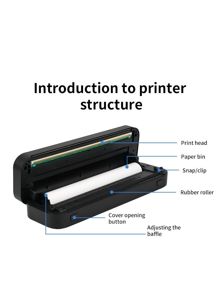 HZTZ-A4DY Thermal Printer | Portable Wireless Home Printer for Smartphones | Supports Word/Excel/PDF/JPG/TXT | Ink-Free with Adjustable Paper Tray (<216mm) | 203 DPI Clear Printing | 2600mAh Rechargeable Battery ﻿ ﻿