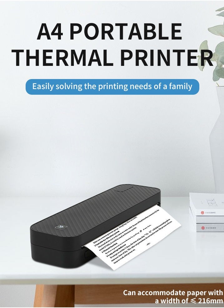 HZTZ-A4DY Thermal Printer | Portable Wireless Home Printer for Smartphones | Supports Word/Excel/PDF/JPG/TXT | Ink-Free with Adjustable Paper Tray (<216mm) | 203 DPI Clear Printing | 2600mAh Rechargeable Battery ﻿ ﻿