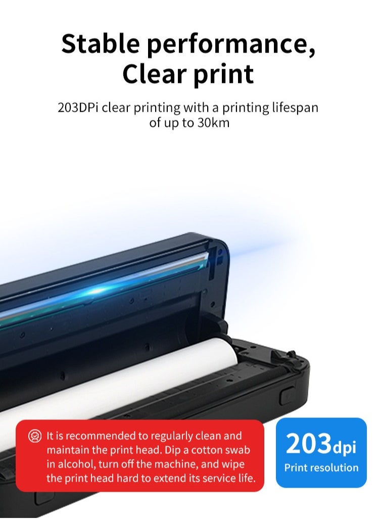 HZTZ-A4DY Thermal Printer | Portable Wireless Home Printer for Smartphones | Supports Word/Excel/PDF/JPG/TXT | Ink-Free with Adjustable Paper Tray (<216mm) | 203 DPI Clear Printing | 2600mAh Rechargeable Battery ﻿ ﻿