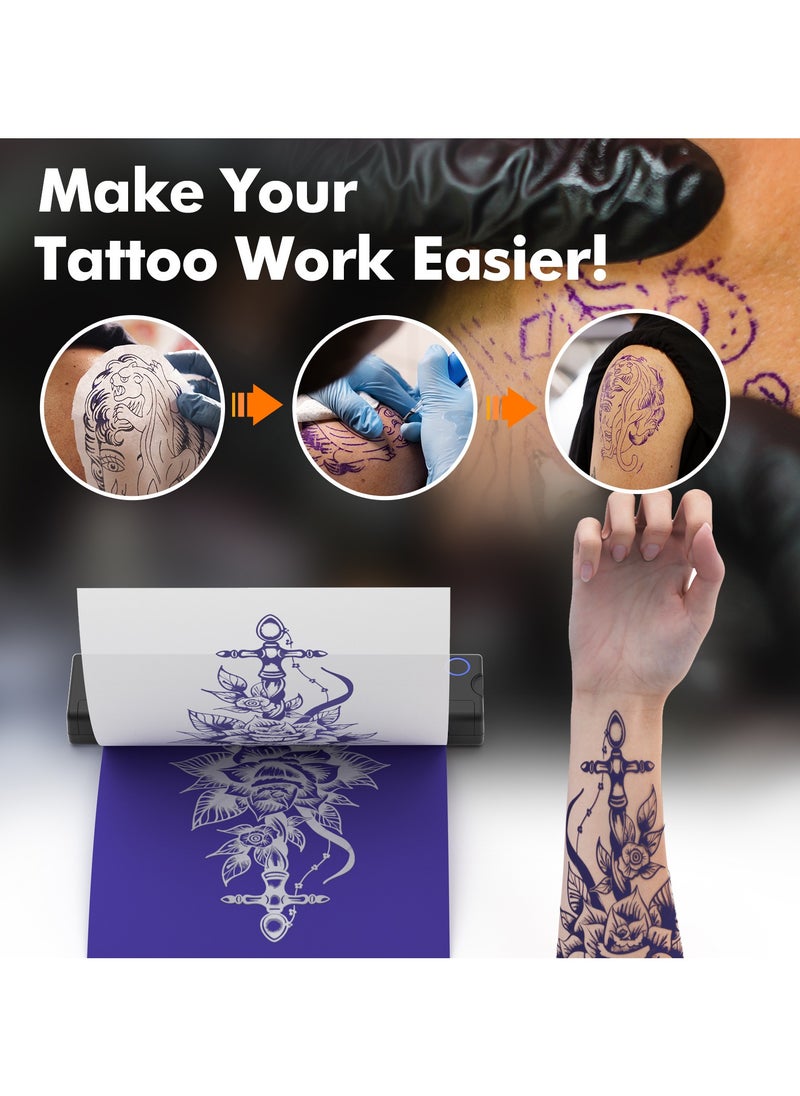 Tattoo Printer A4 Thermal Transfer Printer | Portable Ink-Free Bluetooth Wireless USB Printer | Professional Tattoo Transfer with 10 Free Transfer Papers | Compatible with PC & MacBook via USB-C | Fast and Easy Tattoo Printing