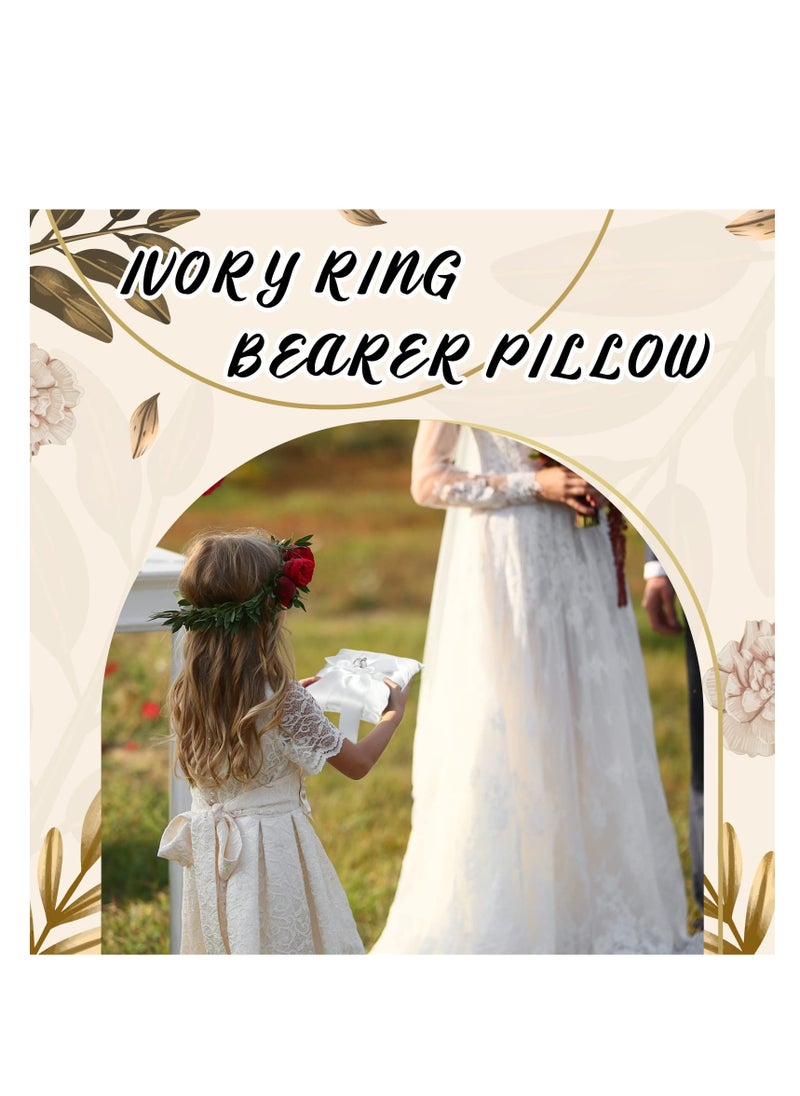 Ivory Flower Girl Basket and Ring Bearer Pillow Set for Elegant Wedding Decorations Two Piece Set