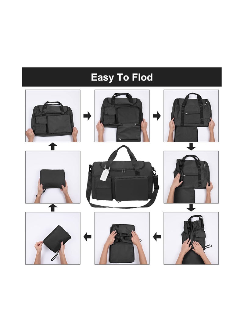 Spacious Travel Duffel Bag with Wet Dry Separation for Gym Weekend and Hospital use Foldable Portable Holdall Ideal for Sports and Travel in Black