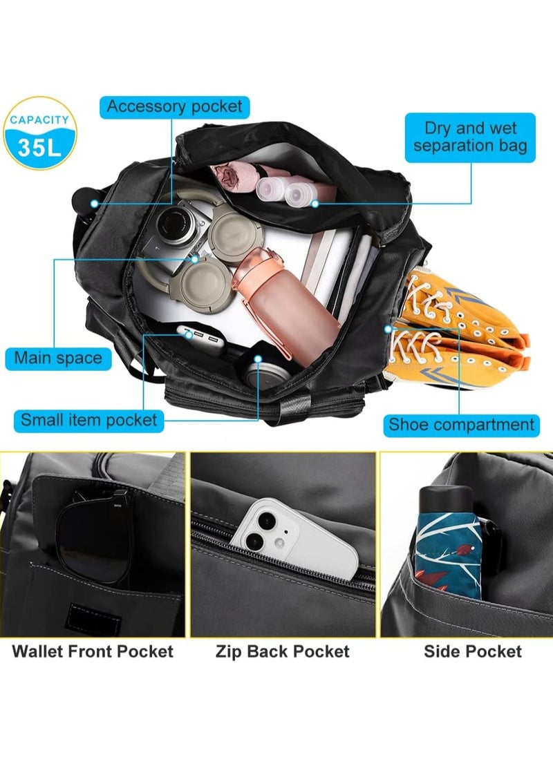 Spacious Travel Duffel Bag with Wet Dry Separation for Gym Weekend and Hospital use Foldable Portable Holdall Ideal for Sports and Travel in Black