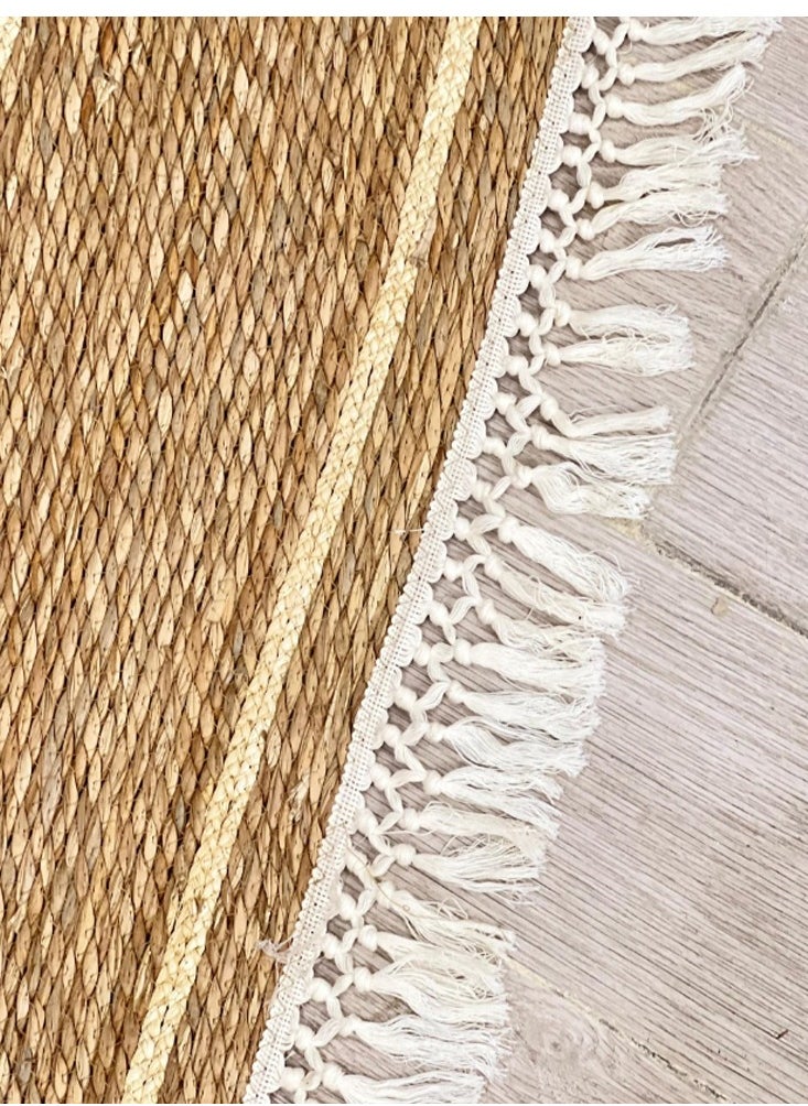 Hand-Braided Natural Jute Oval Rug with Chic White Line Accent – Eco-Friendly, Boho-Inspired, and Durable for Indoor u0026 Outdoor Spaces (Available in 100x35 cm / 118x35 cm)