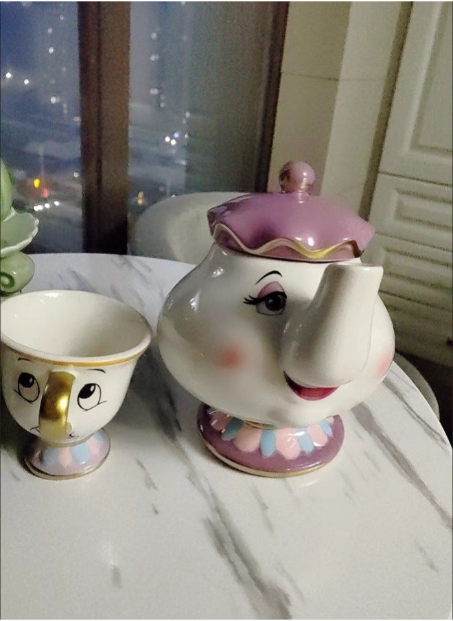 Beauty And The Beast Teapot Mug Set Beige/Purple Pot(500), Cup(50)ml