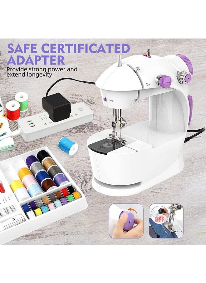 Mini Sewing Machine for Beginners with 42 PCS Sewing Kit, Fabrics and Finger Guard with Extension Table, Light