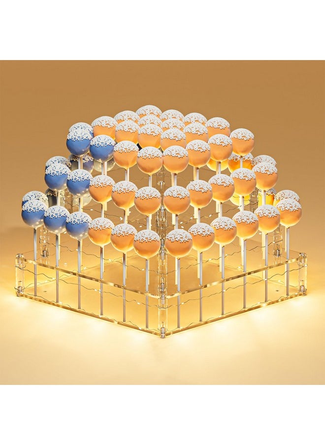 Cake Pop Stand, 72 Holes Upgraded Acrylic Cake Pop Holder With Led Light, Cake Pop Display For Weddings Christmas Birthday Parties Anniversaries Halloween Candy Decorative