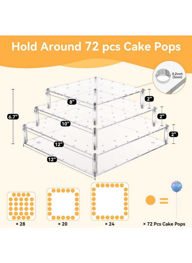 Cake Pop Stand, 72 Holes Upgraded Acrylic Cake Pop Holder With Led Light, Cake Pop Display For Weddings Christmas Birthday Parties Anniversaries Halloween Candy Decorative