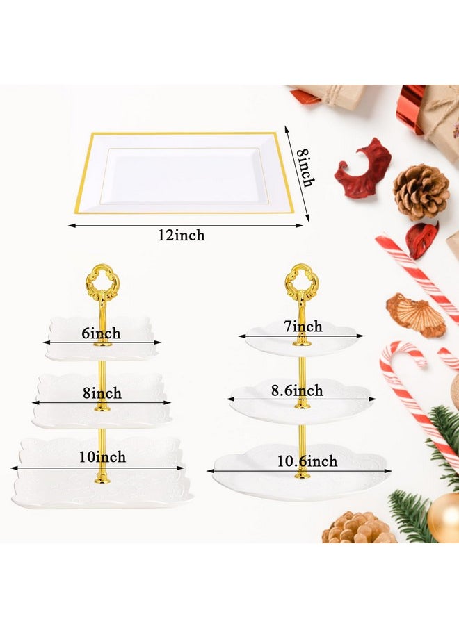 10 Pcs Dessert Table Stand Set 4 Pcs 3-Tier Plastic Cupcake Stands Gold Cake Stand Cookie Tray Rack Serving Tray Cake Display Tower And 6 Pcs Dessert Trays For Wedding Baby Shower Tea Party