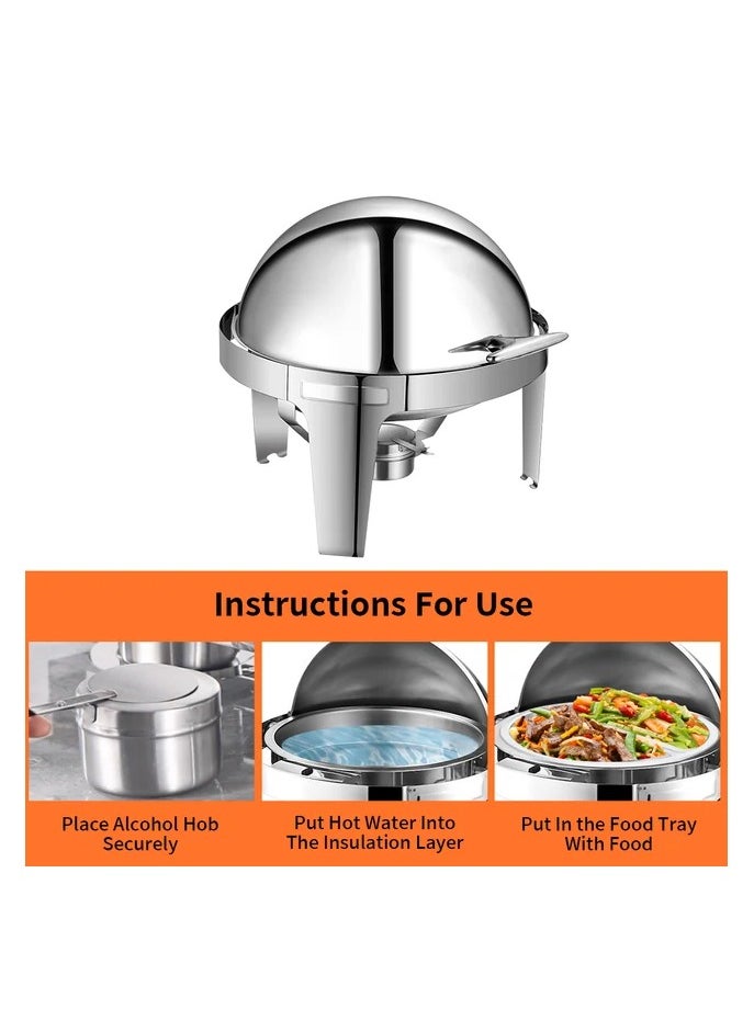 AFCO Stainless Steel Round Roll Chafing Dish, 6L Capacity, for Hotels, Restaurants, Catered Events, Weddings, Silver