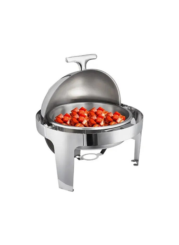 AFCO Stainless Steel Round Roll Chafing Dish, 6L Capacity, for Hotels, Restaurants, Catered Events, Weddings, Silver