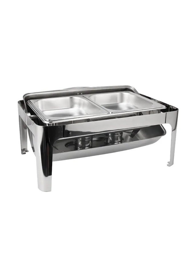 AFCO Stainless Steel 5.5L 2/3 Roll Top Chafer Chafing Dish, Dual Compartments, Includes Pans, for Restaurants, Catered Events, Hotels, Weddings, Parties, Silver