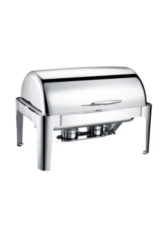 AFCO Stainless Steel 5.5L 2/3 Roll Top Chafer Chafing Dish, Dual Compartments, Includes Pans, for Restaurants, Catered Events, Hotels, Weddings, Parties, Silver