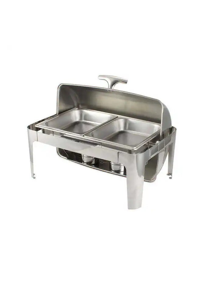 AFCO Stainless Steel 5.5L 2/3 Roll Top Chafer Chafing Dish, Dual Compartments, Includes Pans, for Restaurants, Catered Events, Hotels, Weddings, Parties, Silver