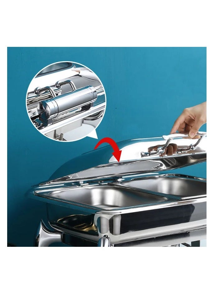 AFCO Luxury Hydraulic Induction Chafing Dish 9L Rectangular Stainless Steel Chafing Dish with Glass Lid, For Restaurents, Catered Events, Hotels, Weddings, Parties, (Silver)