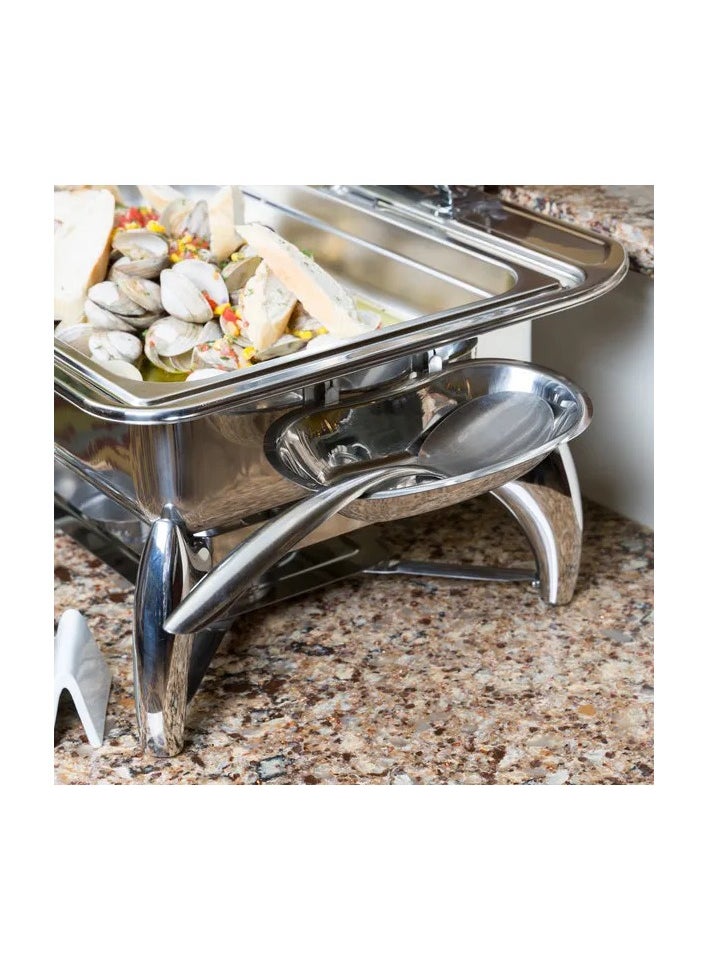 AFCO Luxury Hydraulic Induction Chafing Dish 9L Rectangular Stainless Steel Chafing Dish with Glass Lid, For Restaurents, Catered Events, Hotels, Weddings, Parties, (Silver)