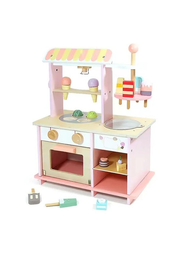 Wooden Dessert Shop Playset – Pretend Kitchen Ice Cream Stall Toys for Kids, Educational Role-Play Toy with Wooden Desserts and Accessories, Creative Play House for Toddlers and Kids