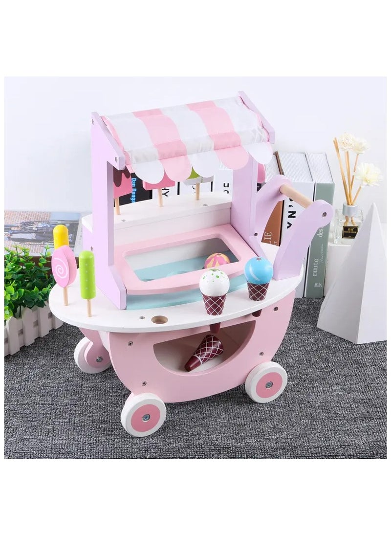 Wooden Ice Cream Cart Toy for Kids – Pretend Play Educational Toy Set for Girls & Boys, Summer-Themed Role Play with Accessories, Durable Wooden Construction, Perfect Gift for Toddlers and Preschoolers