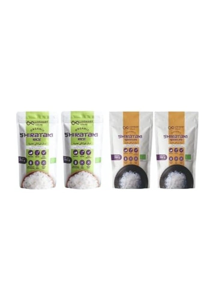 Livsmart Organic Shirataki (Konjac) COMBO - Keto Noodles 200g x 2 and Keto Rice 200g x 2 (Combo Pack of 4)