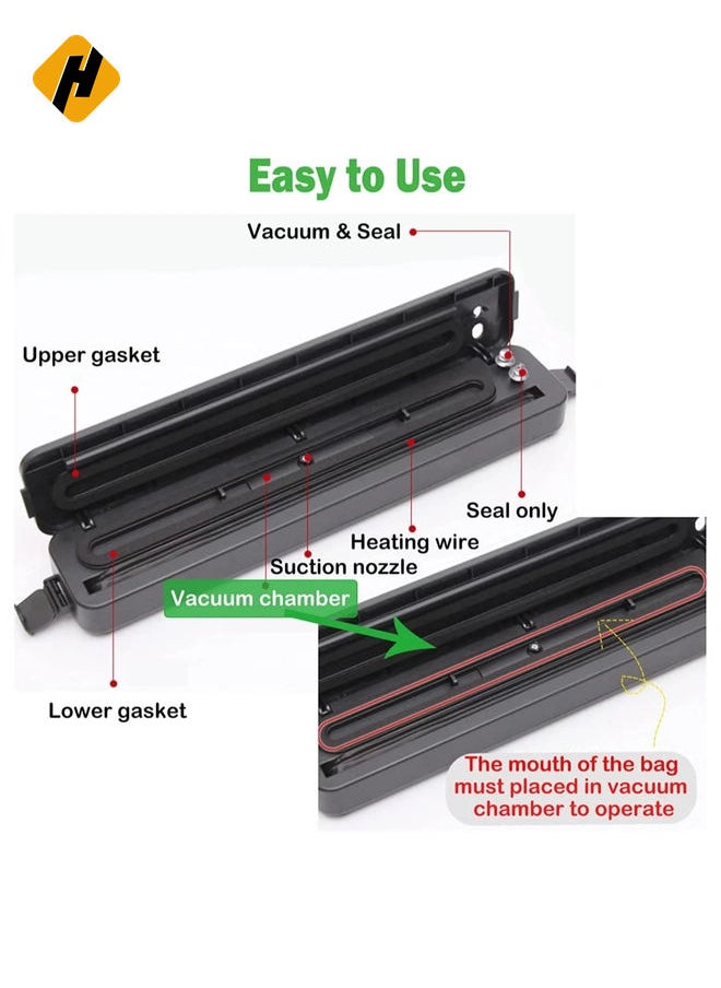 Vacuum Sealer with 10 Sealer Bag Vacuum Sealer Machine Automatic Food Vacuum Sealer for Food Savers Storage Household Black Food Sealer