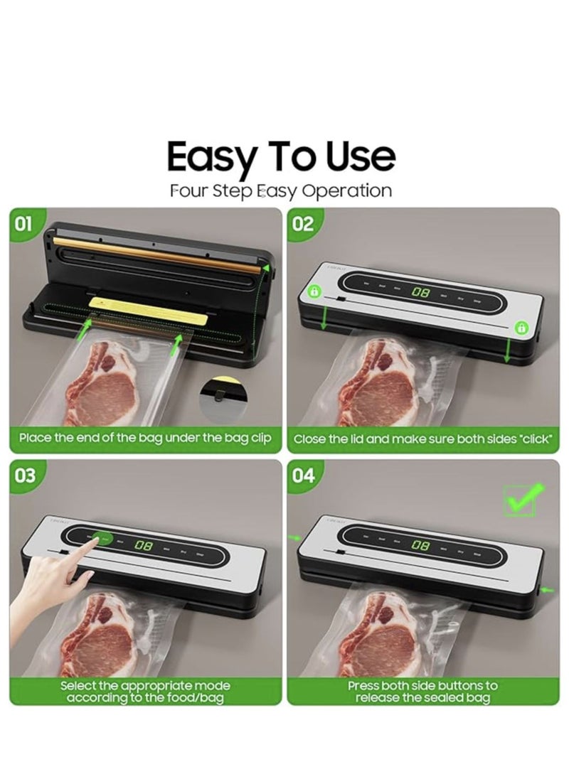 Vacuum Sealer,Full Automatic Vacuum Food Sealer for Food Saver,  Dry u0026 Moist Sealing Modes with Air Sealing System,Built-in Cutter,LED Indicator Lights,10 Vacuum Seal Bags u0026 Air Suction Hose