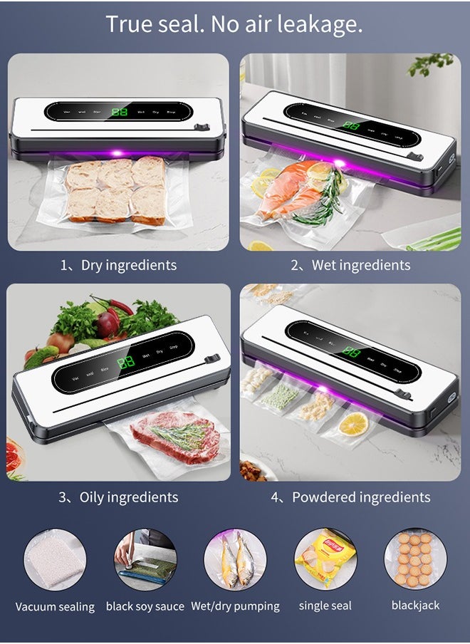 Vacuum Sealer,Full Automatic Vacuum Food Sealer for Food Saver,  Dry u0026 Moist Sealing Modes with Air Sealing System,Built-in Cutter,LED Indicator Lights,10 Vacuum Seal Bags u0026 Air Suction Hose