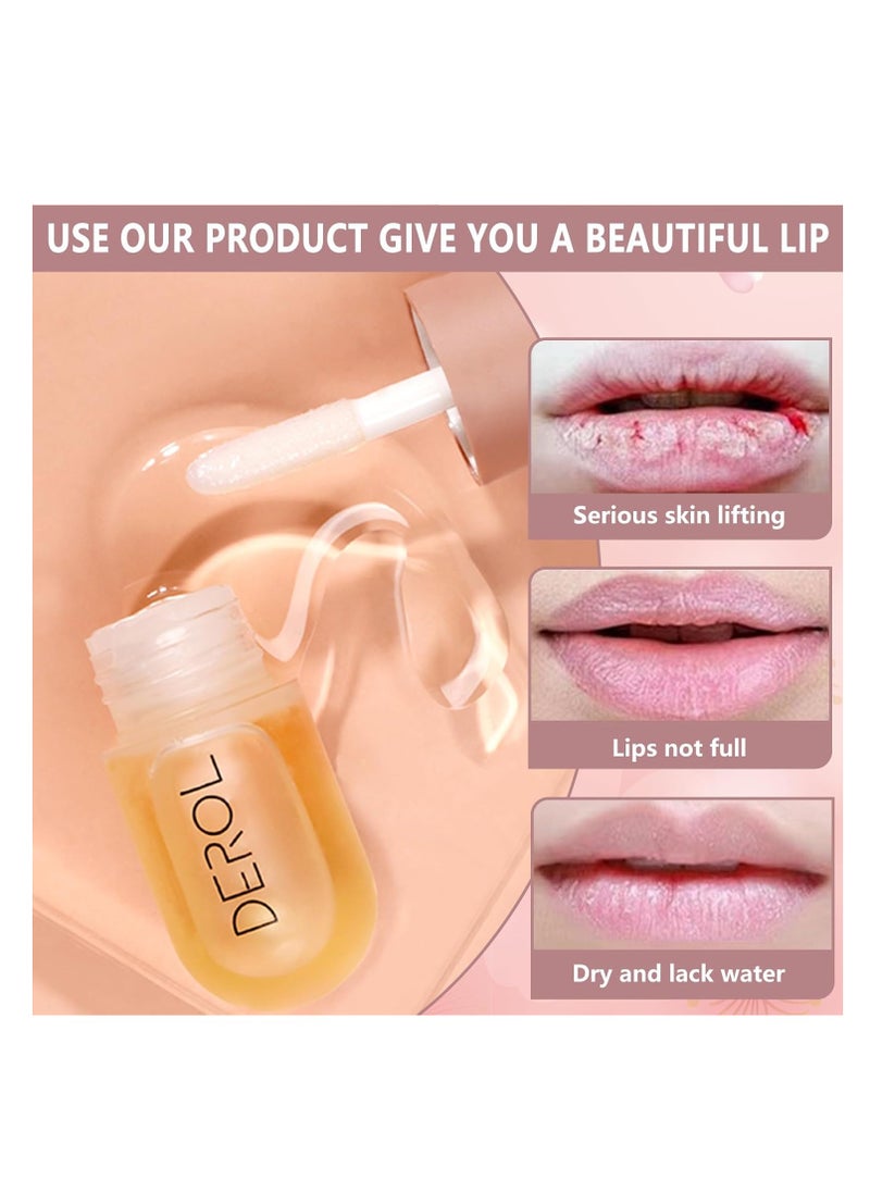 DEROL 2Pcs Natural Lip Plumper, Plant Extracts Plumping Lip Serum, Lip Enhancer Including Day and Night Lip Plumping Balm, Lip Care Serum for Fuller & Hydrated Lip (5.5MLX2)