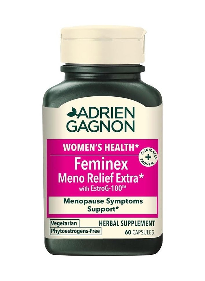 Adrien Gagnon Feminex Meno Relief Extra, Helps Relieve Menopause Symptoms Vegetarian Capsules 60 Count