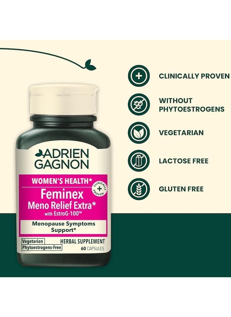 Adrien Gagnon Feminex Meno Relief Extra, Helps Relieve Menopause Symptoms Vegetarian Capsules 60 Count