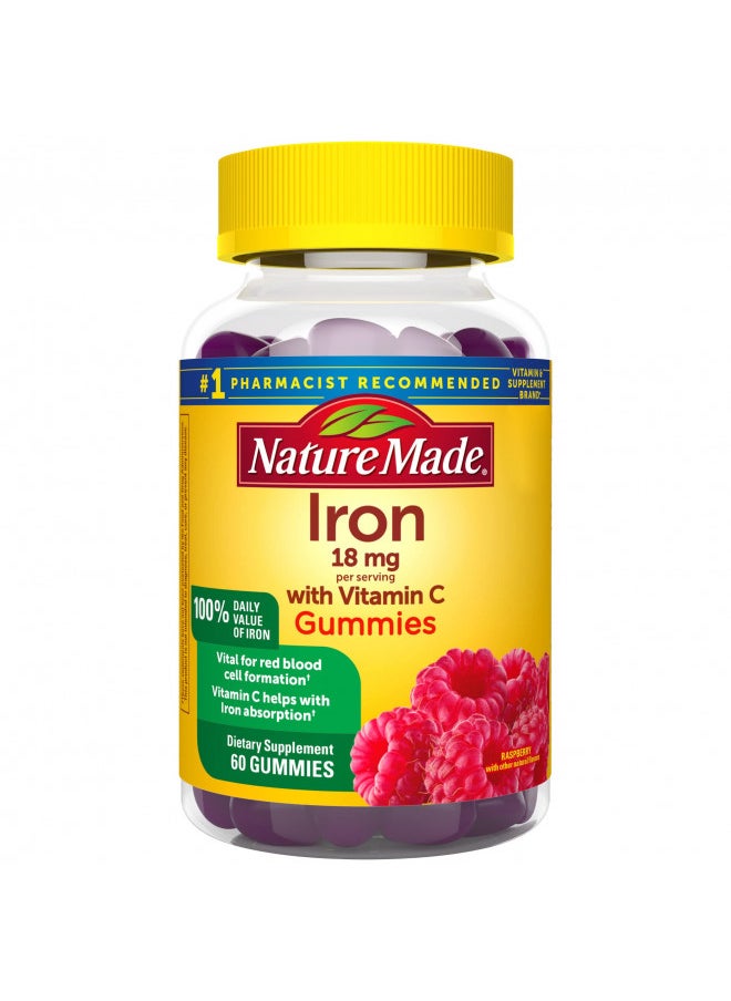 Nature Made Iron 18 Mg Per Serving With Vitamin C, Dietary Supplement For Red Blood Cell Support, 60 Gummies, 30 Day Supply